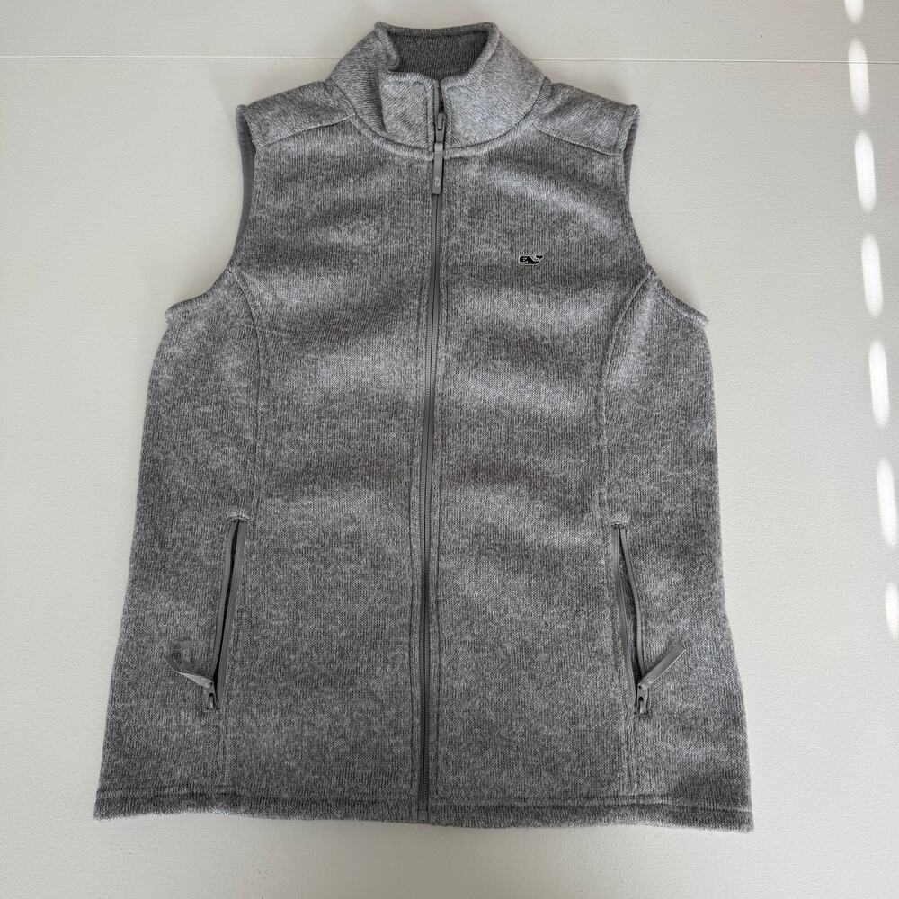 Vineyard Vines Women's Grey Fleece Vest Size XS Whale Logo Full Zip Preppy